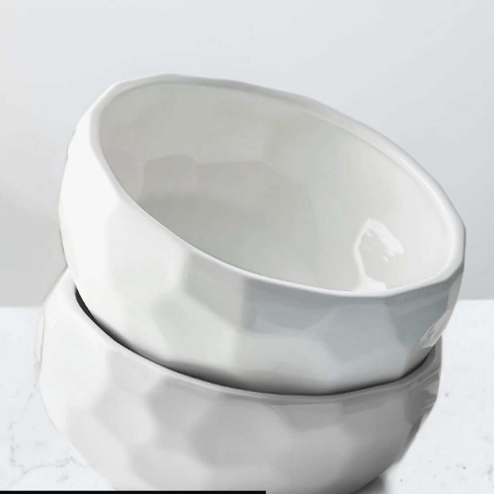 Ceramic Dog- White Food Bowl and Water Bowl Set for Brachycephalic Dogs